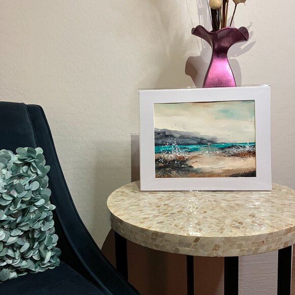 Abstract Seaside Landscape Original Watercolor Wall Art Painting - Picture 14 of 14